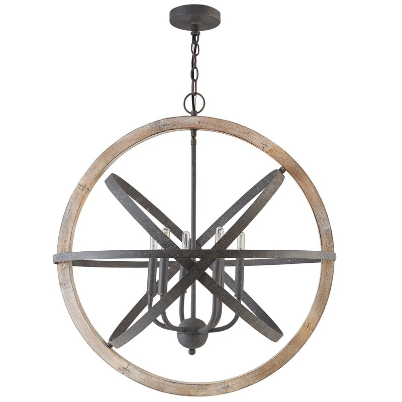 Bluffton 6-Light Pendant in Iron and Wood