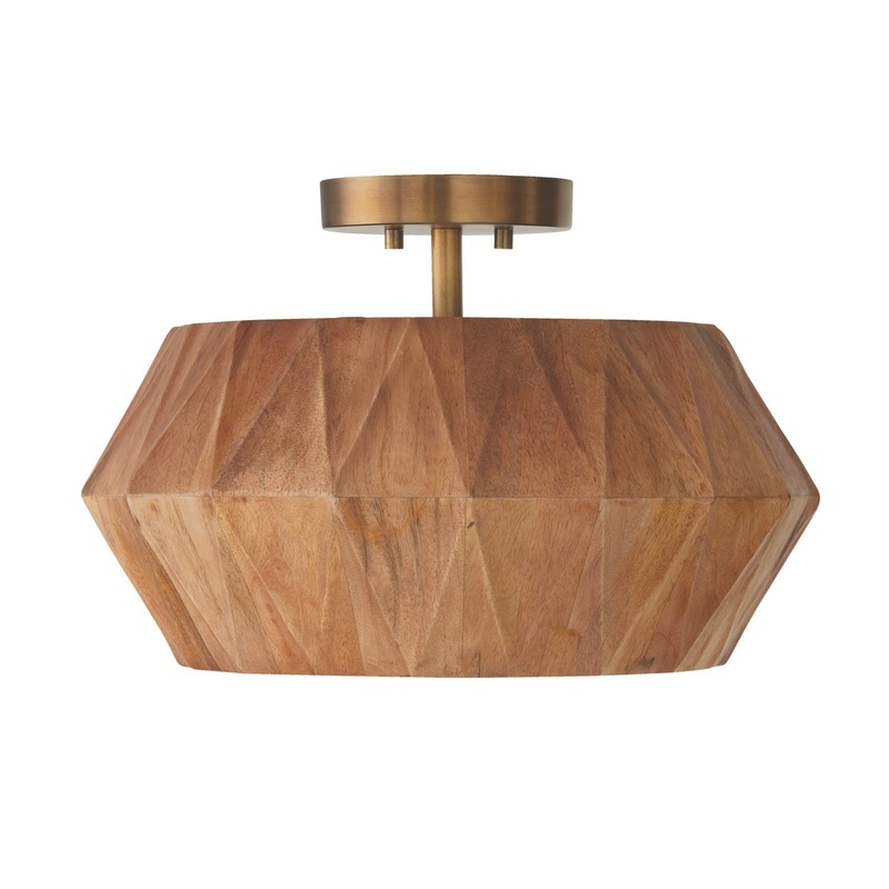Nadeau 1-Light Semi-Flush Mount in Light Wood and Patinaed Brass