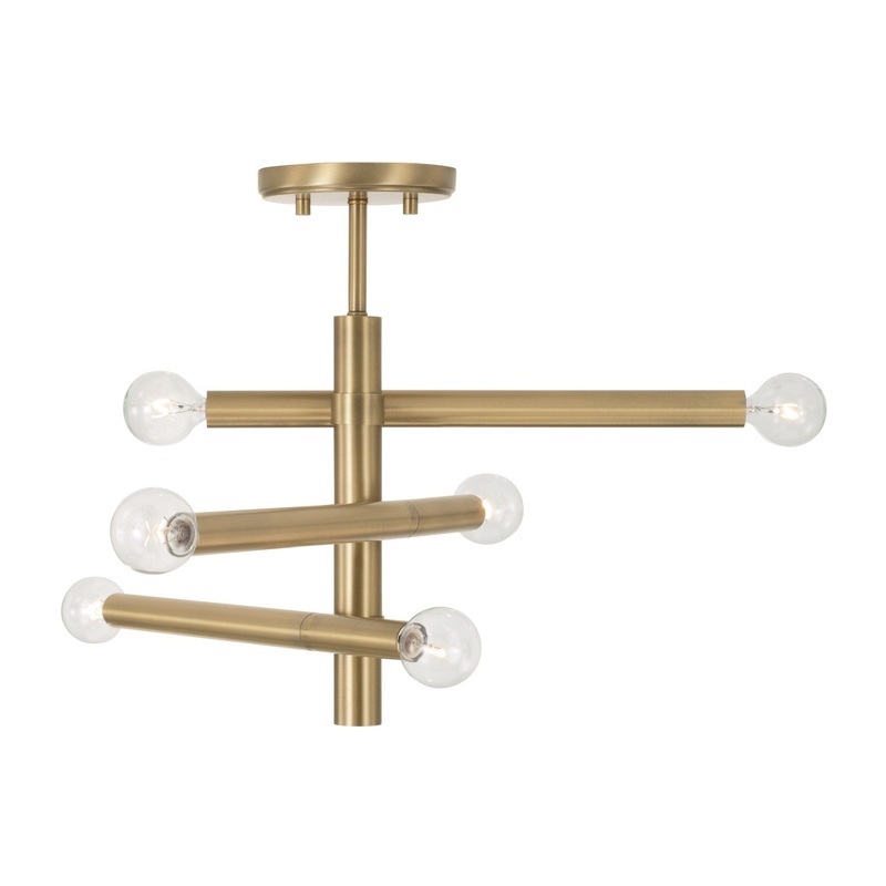 Zane 6-Light Semi-Flush Mount in Aged Brass