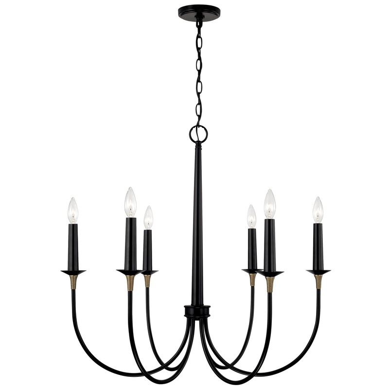 Amara 6-Light Chandelier in Matte Black with Brass