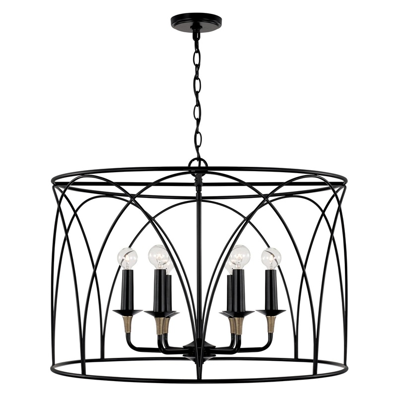 Amara 6-Light Pendant in Matte Black with Brass