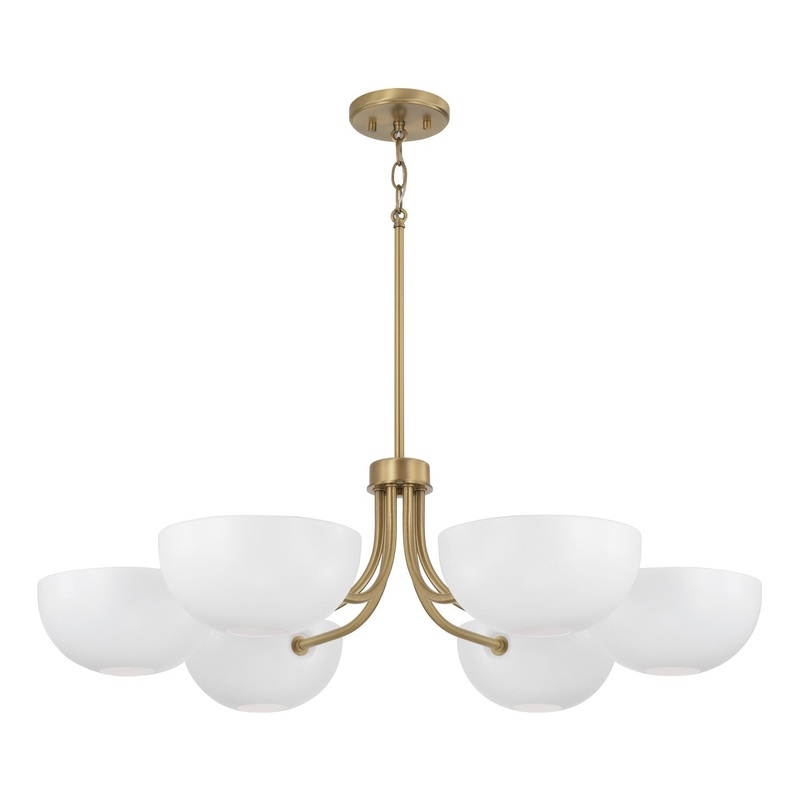 Reece 6-Light Chandelier in Aged Brass and White