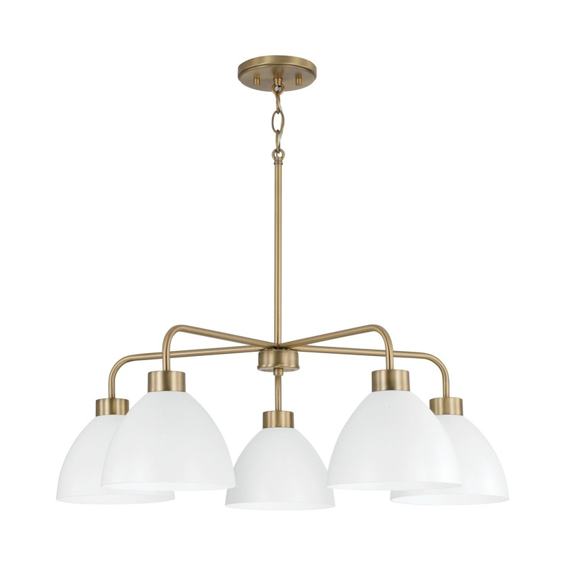 Ross 5-Light Chandelier in Aged Brass and White