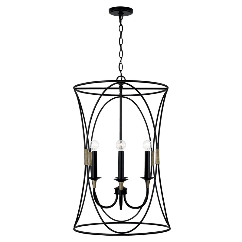 Amara 4-Light Foyer Pendant in Matte Black with Brass