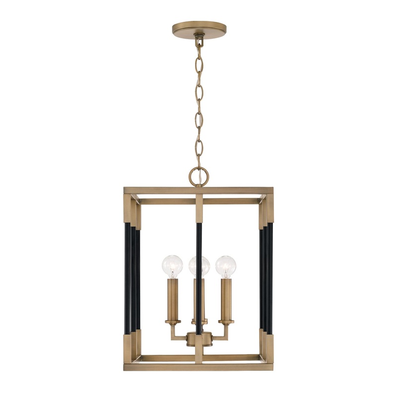 Bleeker 4-Light Foyer Pendant in Aged Brass and Black