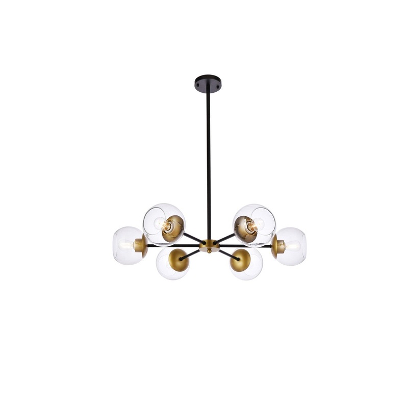 Briggs 6-Light Pendant in Black & Brass & Clear
