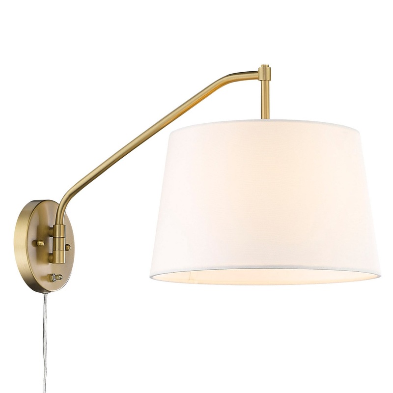 Ryleigh 1-Light Articulating Wall Sconce in Brushed Champagne Bronze & White Shade