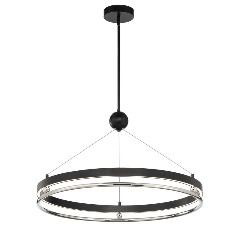 Grande Illusion LED Pendant in Coal with Polished Nickel Highlights