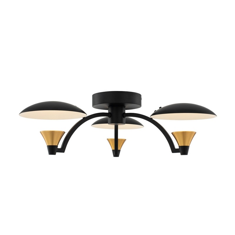 Redding LED Semi Flush Mount in Matte Black w White & Brass Accent