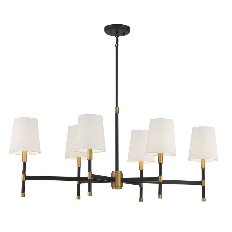 Brody 6-Light Linear Chandelier in Matte Black with Warm Brass