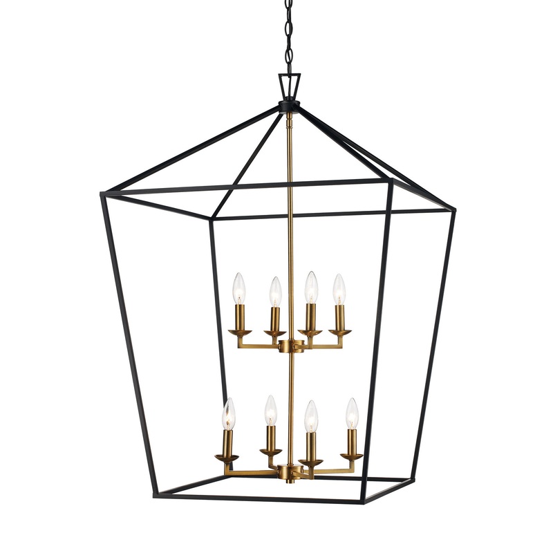 Eight Light Pendant in Black & Antique Gold