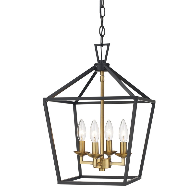 Four Light Pendant in Black & Antique Gold
