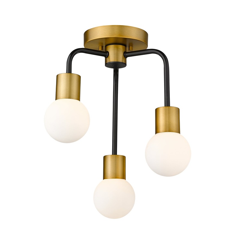Neutra 3-Light Semi Flush Mount in Matte Black & Foundry Brass