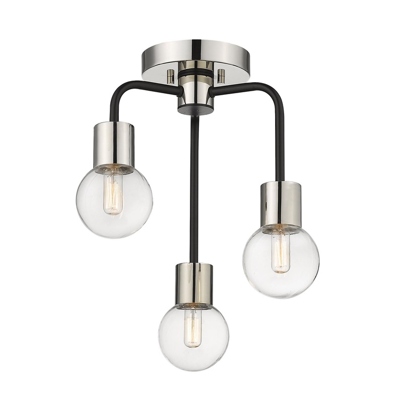 Neutra 3-Light Semi Flush Mount in Matte Black & Polished Nickel