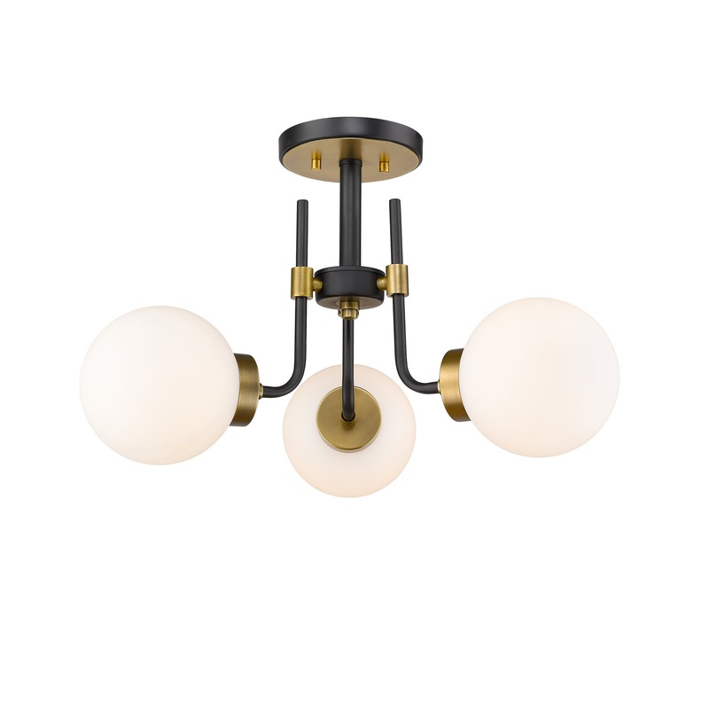 Parsons 3-Light Semi Flush Mount in Matte Black & Olde Brass