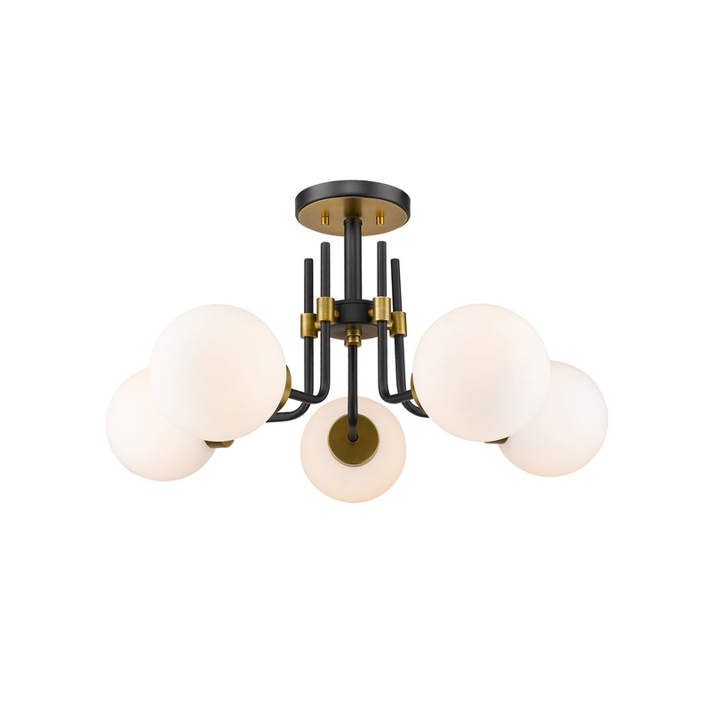 Parsons 5-Light Semi Flush Mount in Matte Black & Olde Brass