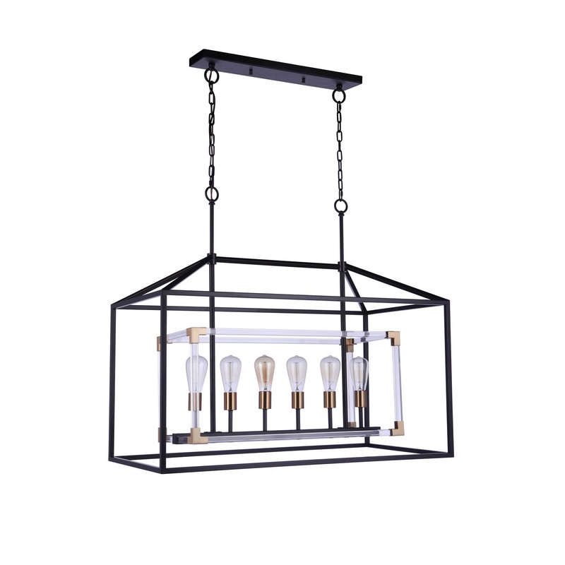 Aaron 6-Light Island Pendant in Flat Black/Satin Brass