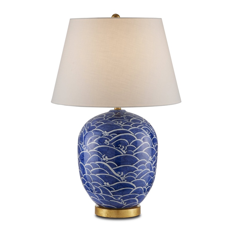 Nami 1-Light Table Lamp in Blue/White/Gold Leaf
