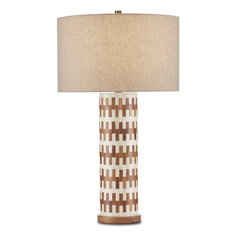 Tia 1-Light Table Lamp in White/Natural/Antique Brass