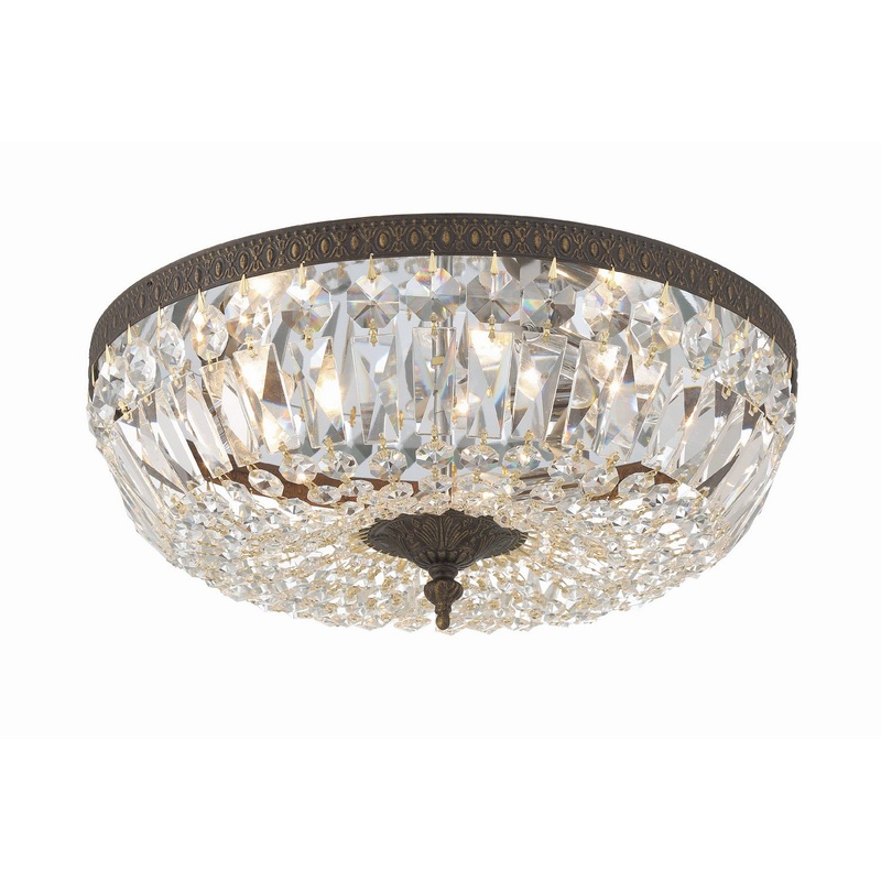 3 Light Ceiling Mount in English Bronze with Clear Hand Cut Crystal