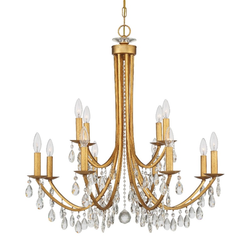 Bridgehampton 12-Light Chandelier in Antique Gold with Hand Cut Crystal