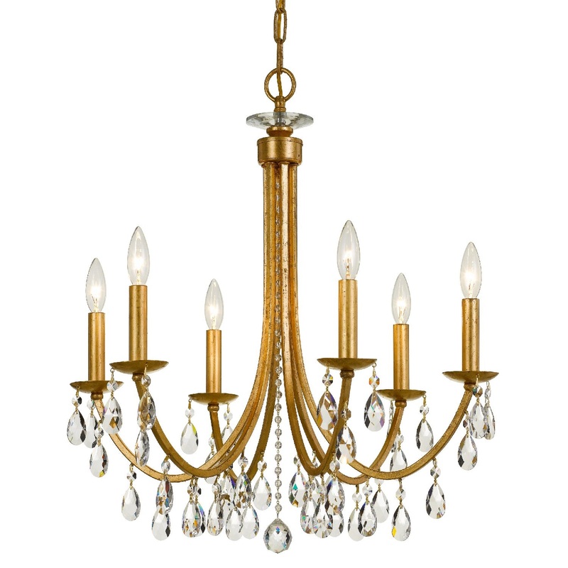 Bridgehampton 6-Light Chandelier in Antique Gold with Hand Cut Crystal