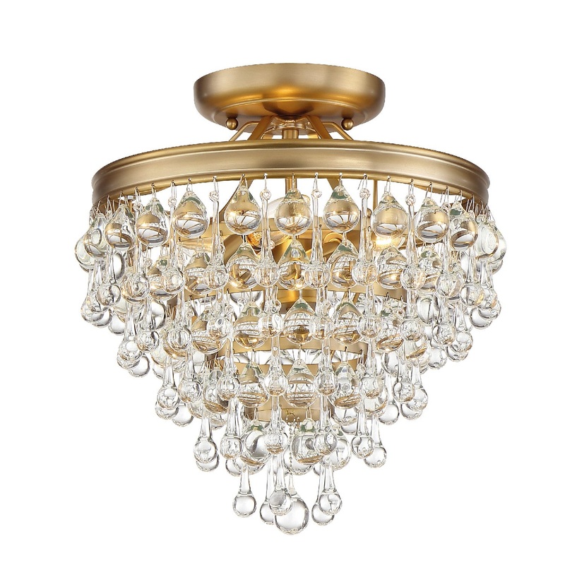 Calypso 3-Light Ceiling Mount in Vibrant Gold with Clear Glass Drops Crystal