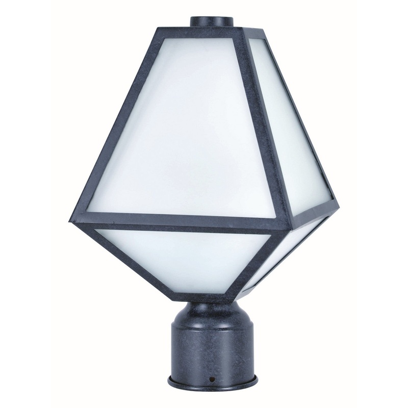 Glacier 1-Light Outdoor Lantern Post in Black Charcoal with White Opal Panels Glass