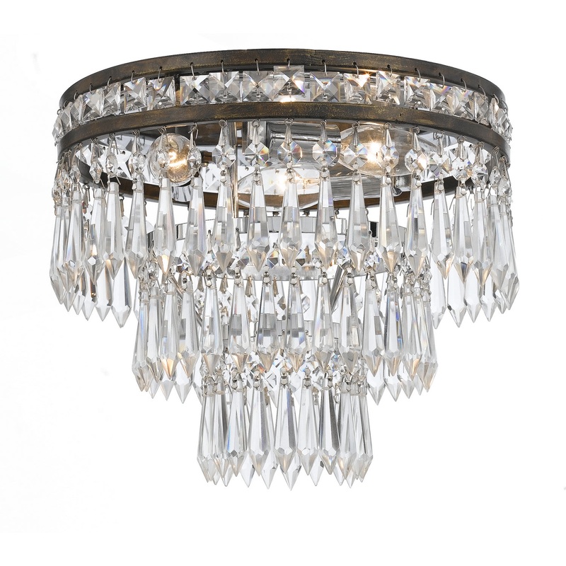 Mercer 3-Light Ceiling Mount in English Bronze with Clear Hand Cut Crystal