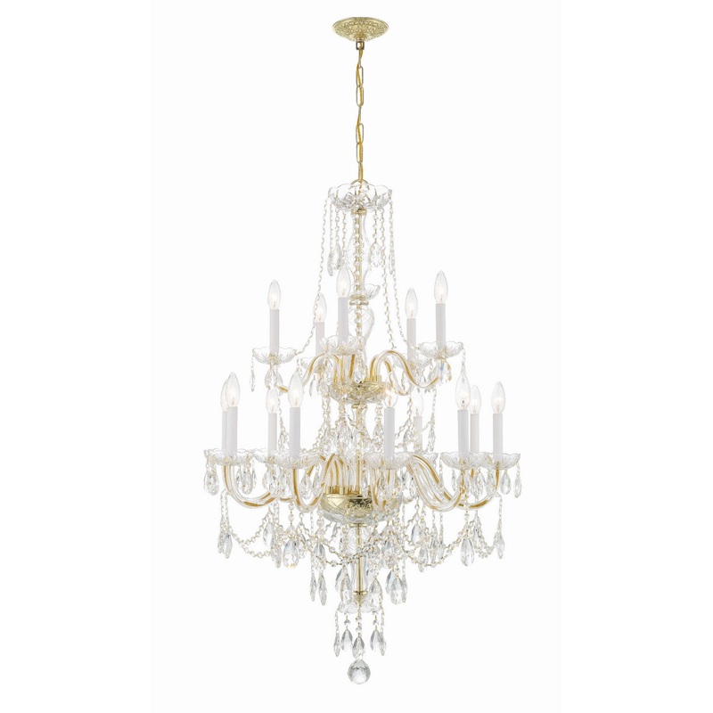 Traditional Crystal 15-Light Chandelier in Polished Brass