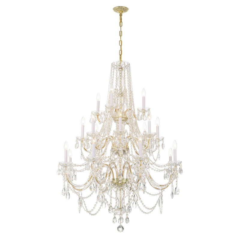 Traditional Crystal 20-Light Chandelier in Polished Brass
