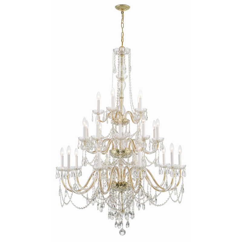 Traditional Crystal 25-Light Chandelier in Polished Brass