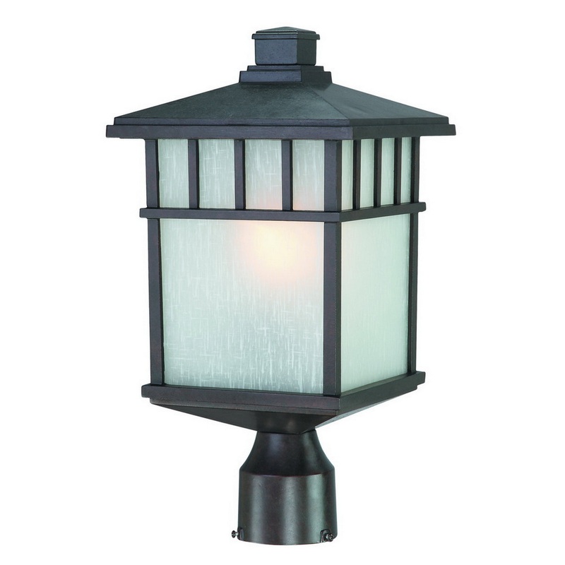 Barton Outdoor 1-Light Post Mount in Olde World Iron with White Frosted Linen