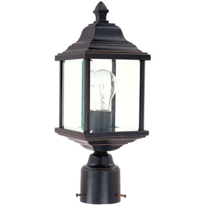 Charleston Outdoor 1-Light Post Mount in Antique Bronze with Beveled Glass
