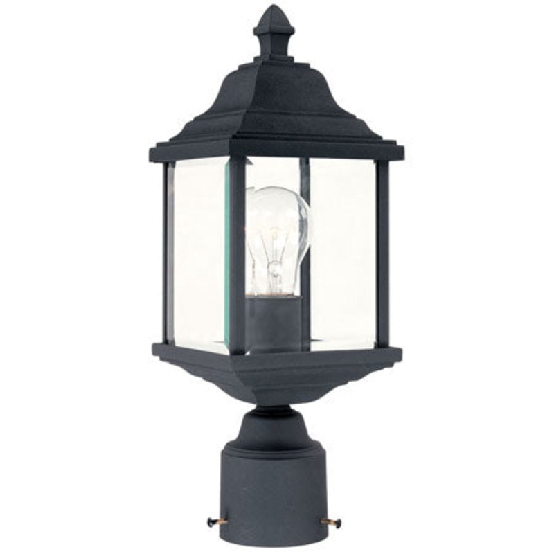Charleston Outdoor 1-Light Post Mount in Black with Beveled Glass