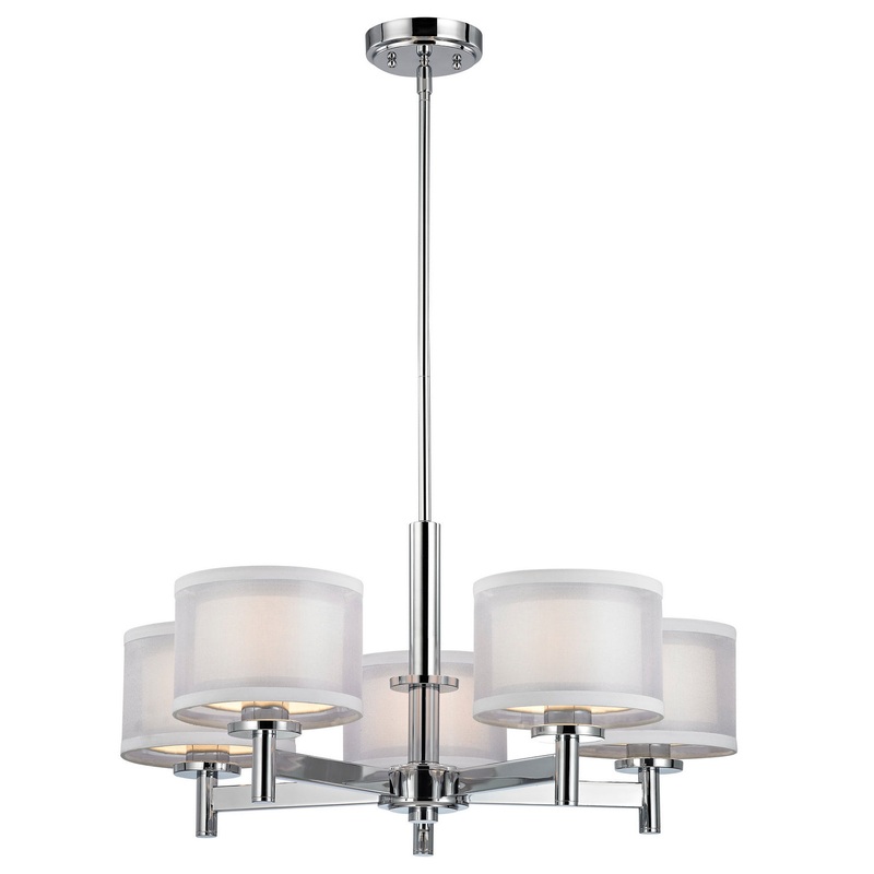 Double Organza 5-Light Chandelier in Chrome with Fabric Shade