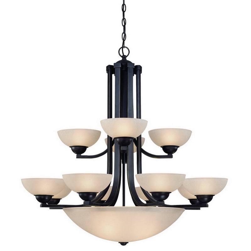 Fireside 2-Tier Bowl Chandelier in Bolivian with Carmelized Glass