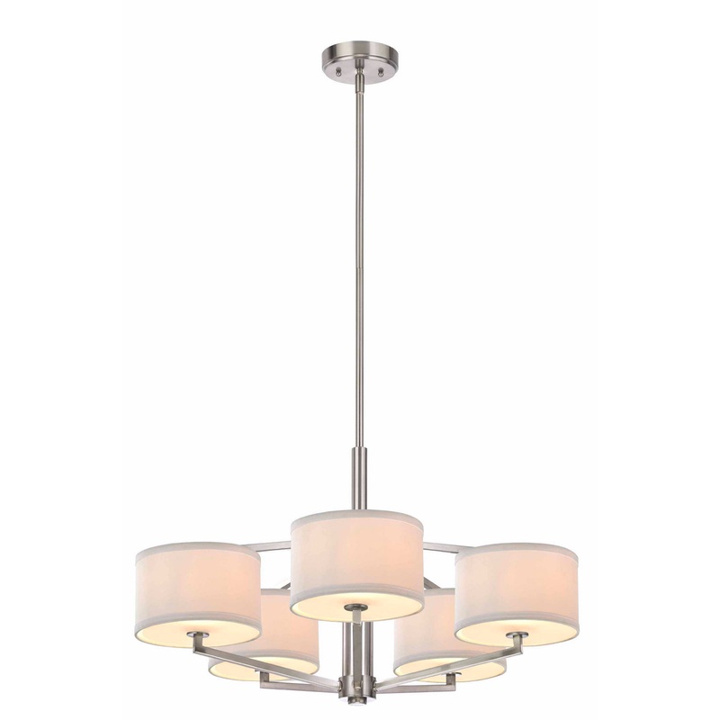 Monaco 5-Light Chandelier in Satin Nickel with White Fabric