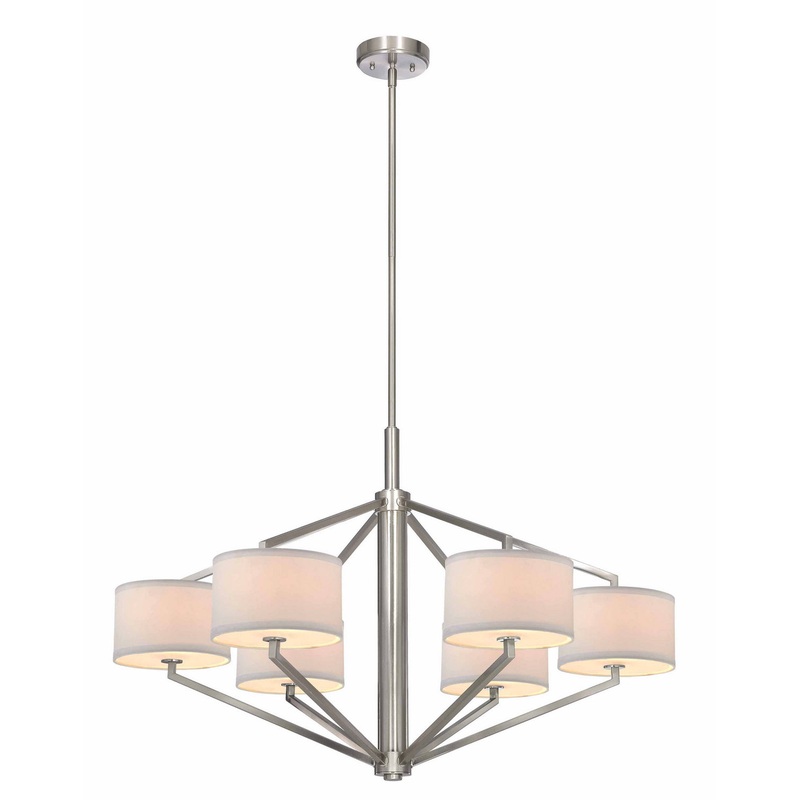 Monaco 6-Light Large Chandelier in Satin Nickel with White Fabric