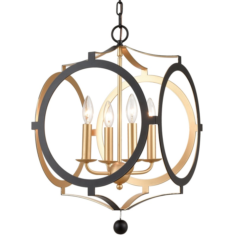 Odelle 4-Light Chandelier in Matte Black/Antique Gold