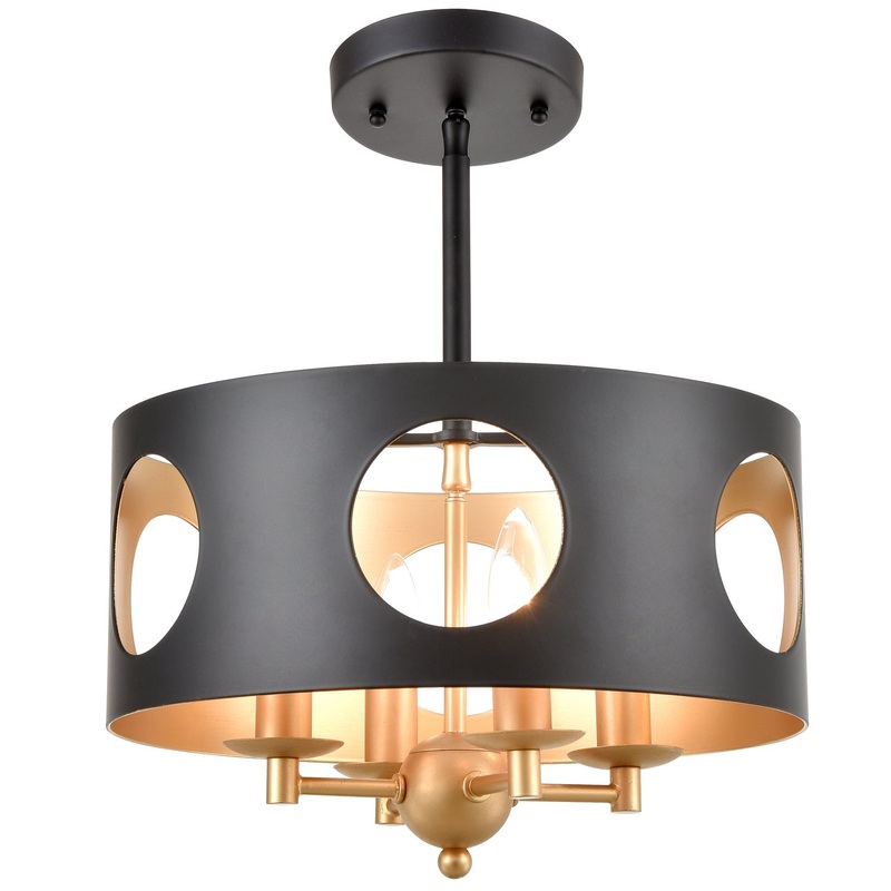 Odelle 4-Light Pendant in Matte Black/Antique Gold