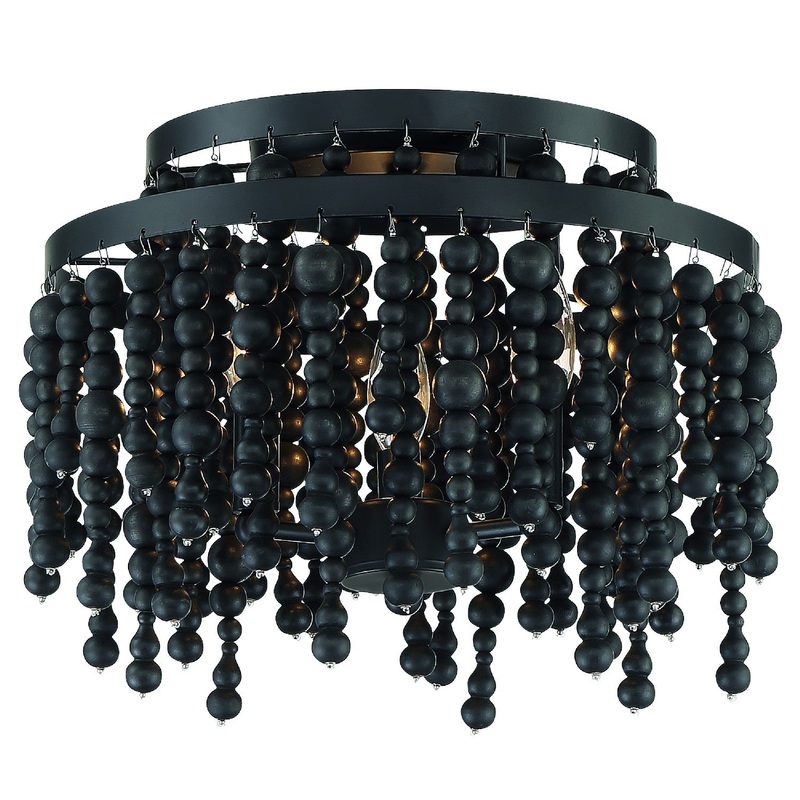 Poppy 3-Light Ceiling Mount in Matte Black with Black Wood Beads