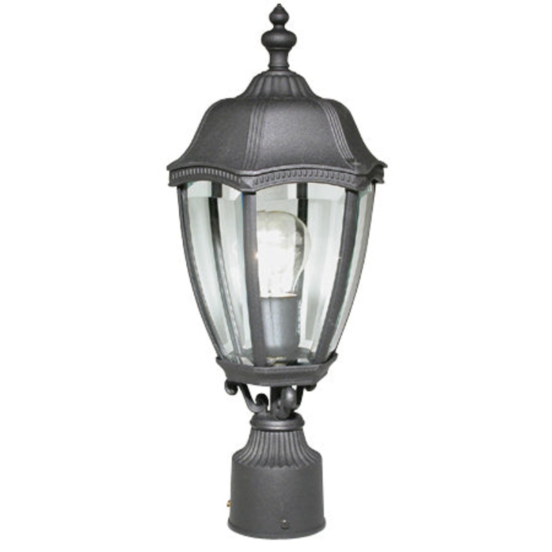 Roseville Outdoor 1-Light Post Mount in Black with Beveled Glass