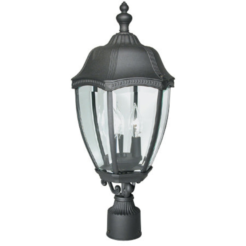 Roseville Outdoor 3-Light Post Mount in Black with Beveled Glass