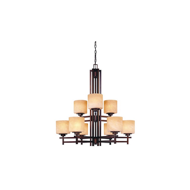 Roxbury 9-Light 2-Tier Chandelier in English Bronze with Mojave Glass