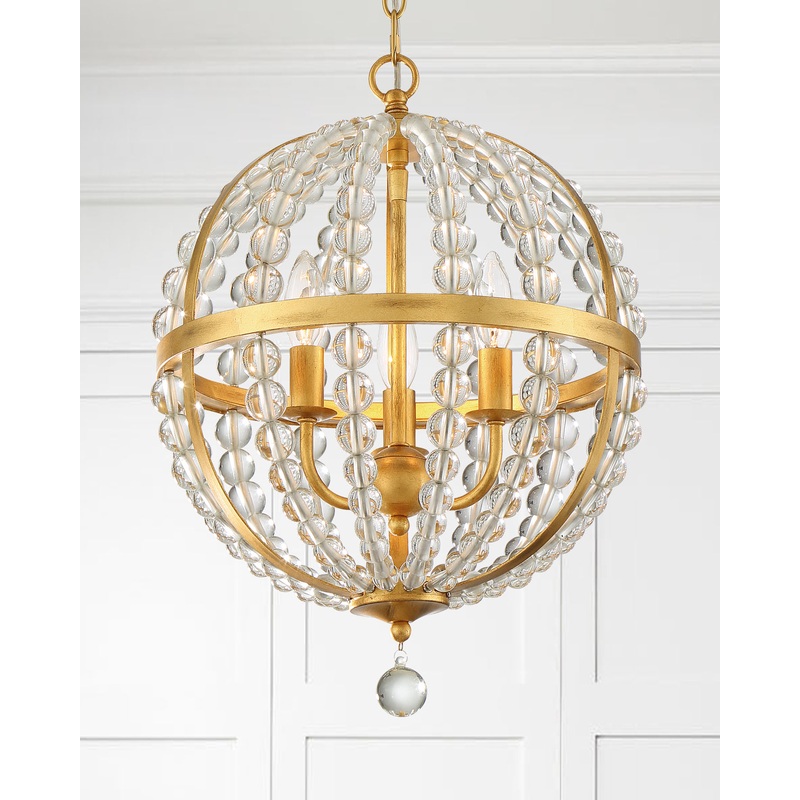 Roxy 3-Light Chandelier in Antique Gold with Clear Glass Beads
