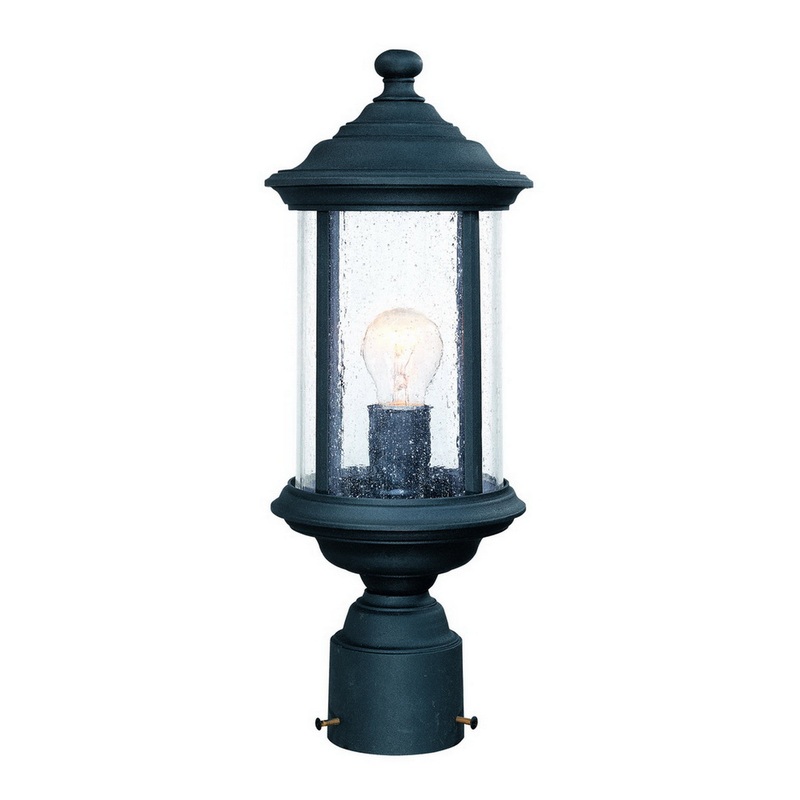 Walnut Grove Outdoor 1-Light Post Mount in Black with Seedy Glass