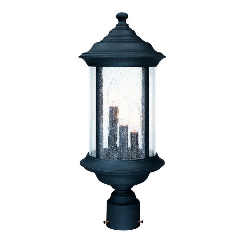Walnut Grove Outdoor 3-Light Post Mount in Black with Seedy Glass