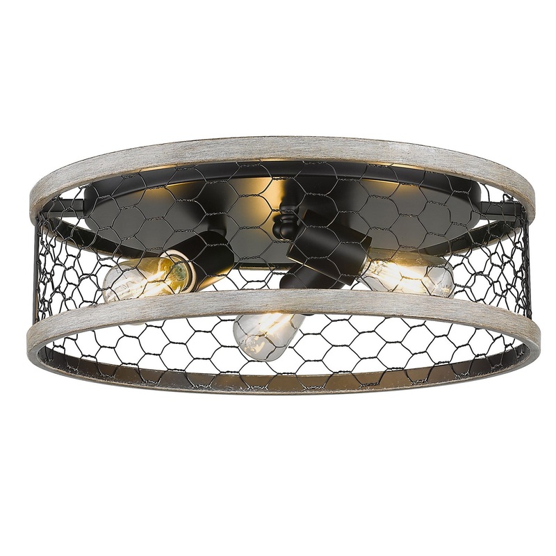 Bailey 15" Flush Mount in Matte Black with Chicken Wire Shade