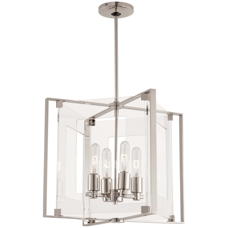 Crystal Clear 4-Light Pendant in Polished Nickel with Clear Acrylic